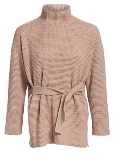 Shop Agnona Open Weave Belted Knit Cashmere Sweater In Nude