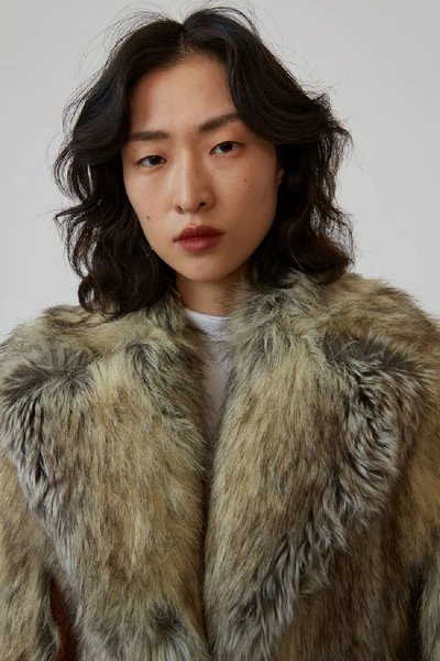 Shop Acne Studios Faux Fur Coat Beige/brown