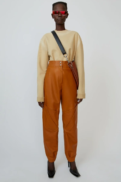 Shop Acne Studios High-rise Leather Trousers Cognac Brown