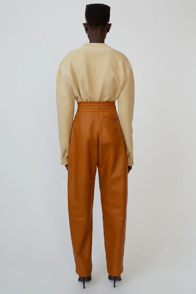 Shop Acne Studios High-rise Leather Trousers Cognac Brown