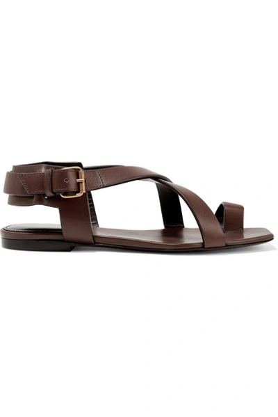 Shop Saint Laurent Hiandra Leather Sandals In Dark Brown