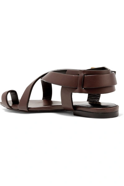 Shop Saint Laurent Hiandra Leather Sandals In Dark Brown