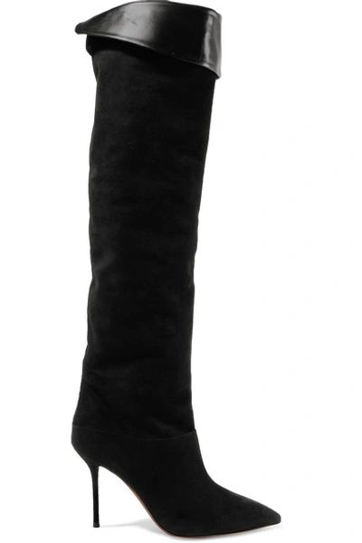 Shop Aquazzura Lancaster 95 Suede Knee Boots In Black