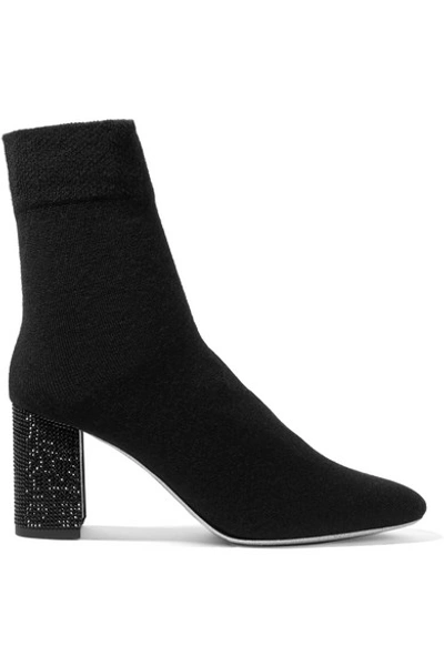 Shop René Caovilla Crystal-embellished Cashmere-blend Sock Boots In Black
