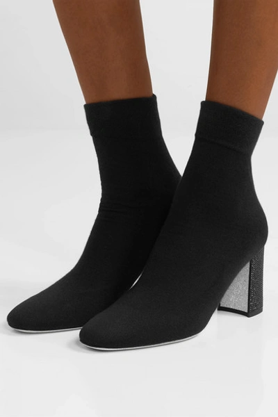 Shop René Caovilla Crystal-embellished Cashmere-blend Sock Boots In Black