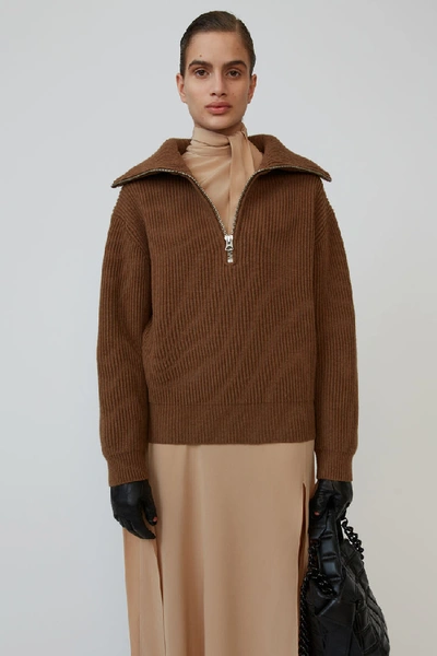 Shop Acne Studios Half-zip Sweater Toffee Brown