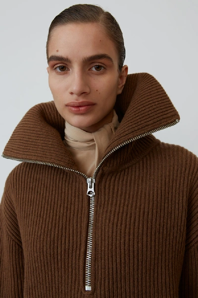 Shop Acne Studios Half-zip Sweater Toffee Brown