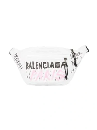 Shop Balenciaga Men's Graffiti Explorer Belt Bag In White Multi