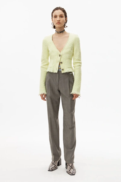 Shop Alexander Wang Frayed Tweed Cardigan Jacket In Highlighter