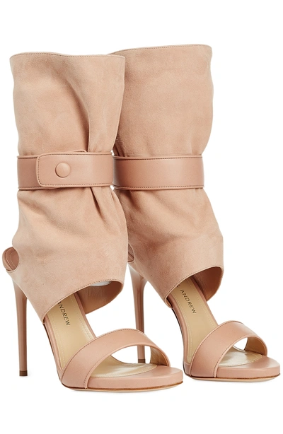 Paul Andrew Leather And Suede Open-toe Boots In Pink