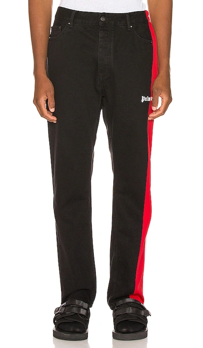 Shop Palm Angels 3/4 Track Denim Pants In Black & Red