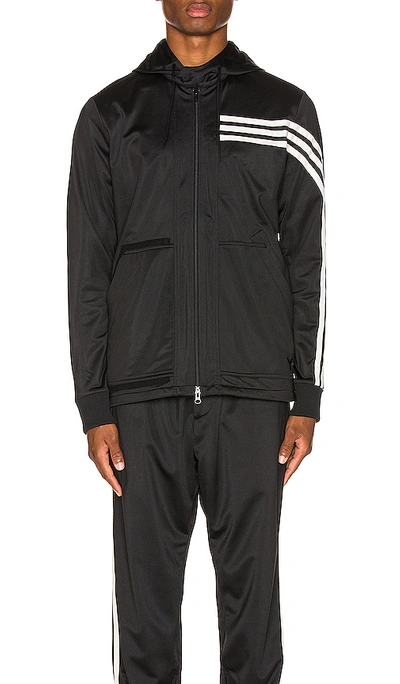 Shop Y-3 3 Stripe Hooded Track Top In Black & Ecru & Black