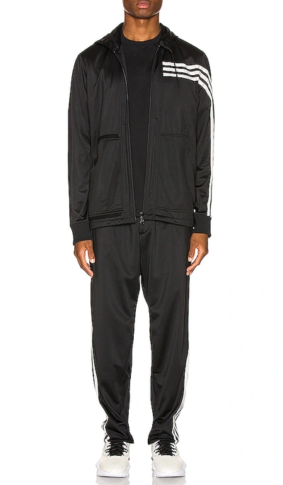 Shop Y-3 3 Stripe Hooded Track Top In Black & Ecru & Black