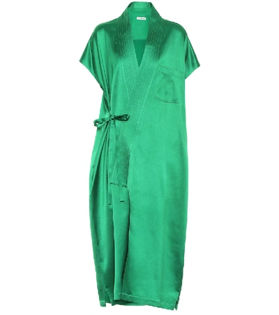 Shop Balenciaga Stretch-satin Midi Dress In Green