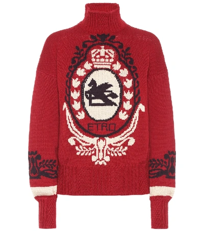 Shop Etro Intarsia Wool Turtleneck Sweater In Red