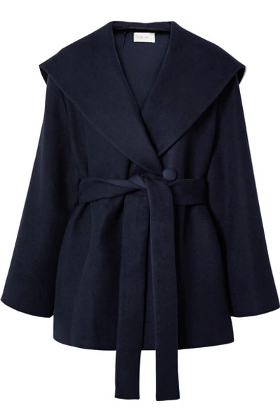 Shop The Row Reyna Hooded Belted Cotton And Wool-blend Jacket In Navy