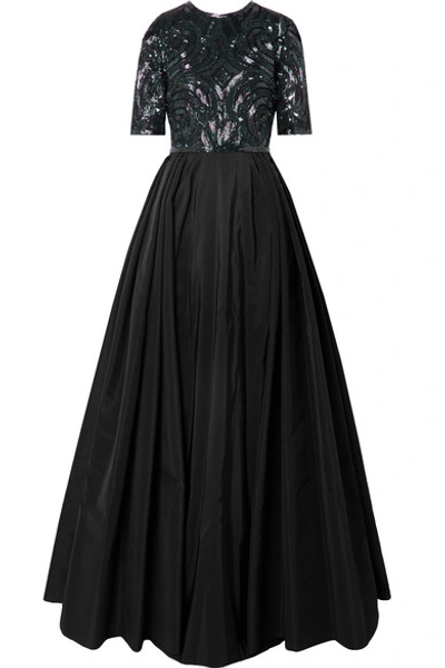 Shop Naeem Khan Embellished Silk-tulle And Taffeta Gown In Black