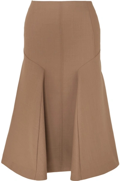 Shop Joseph Gaby Pleated Wool-blend Midi Skirt In Brown