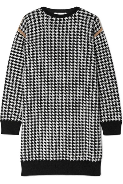 Shop Max Mara Canale Houndstooth Wool And Cashmere-blend Mini Dress In Black
