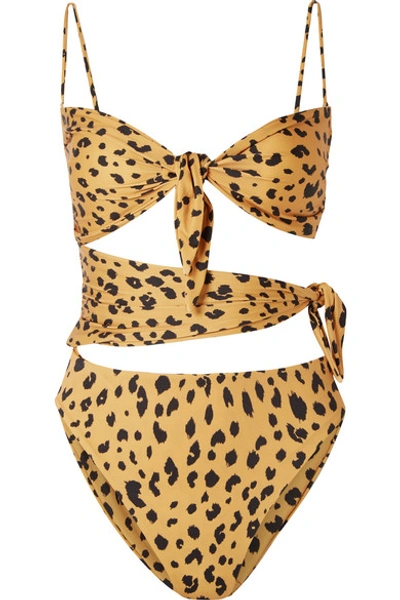 Shop Nicholas Convertible Knotted Leopard-print Swimsuit In Leopard Print