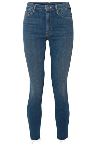 Shop Mother The Looker Frayed High-rise Skinny Jeans In Mid Denim