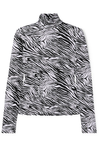 Shop Commission Fanny Zebra-print Velvet Turtleneck Top In Black