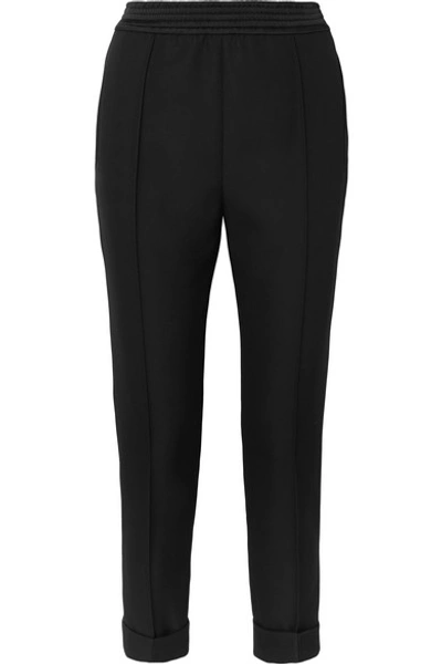 Shop Haider Ackermann Satin-trimmed Fleece Wool-crepe Tapered Pants In Black