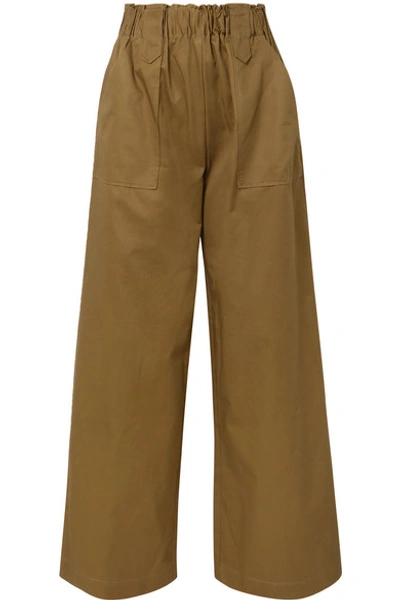 Shop Matin Cotton-twill Wide-leg Pants In Army Green