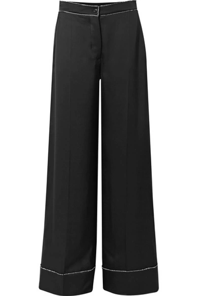 Shop Burberry Crystal-embellished Mulberry Silk-satin Wide-leg Pants In Black