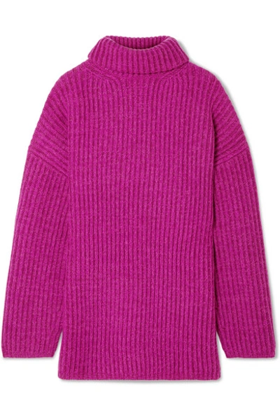 Shop Acne Studios Disa Oversized Ribbed Mélange Wool Turtleneck Sweater In Magenta