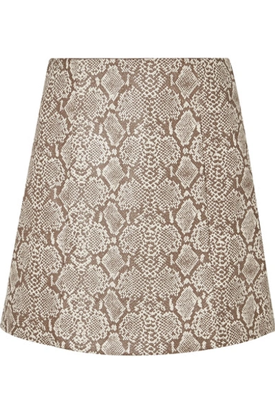 Shop Alexa Chung Snake-effect Faux Leather Mini Skirt In Ecru