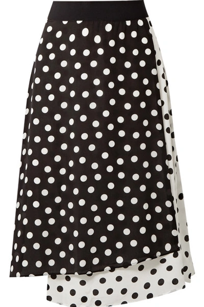 Shop Alice And Olivia Nanette Wrap-effect Polka-dot Silk Crepe De Chine Midi Skirt