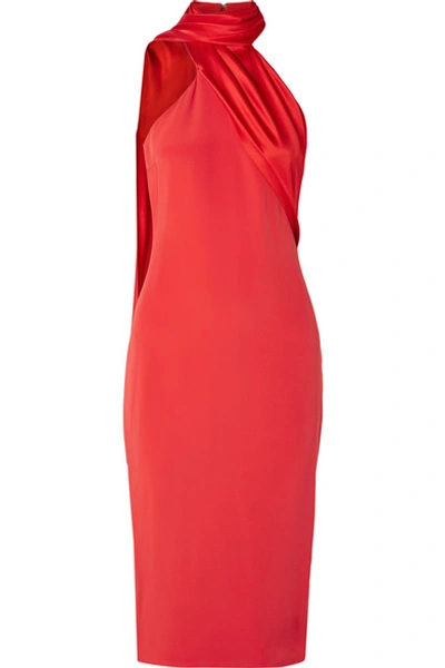 Shop Cushnie Draped Silk-satin Dress In Red