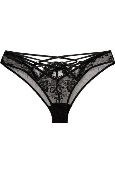 Shop Agent Provocateur Essie Satin-trimmed Leavers Lace And Stretch-tulle Briefs In Black