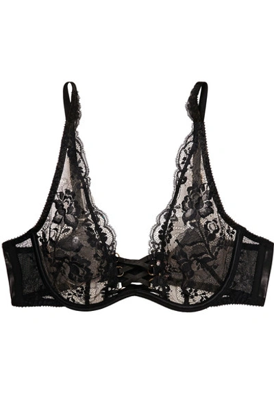 Shop Agent Provocateur Essie Satin-trimmed Leavers Lace And Stretch-tulle Underwired Bra In Black