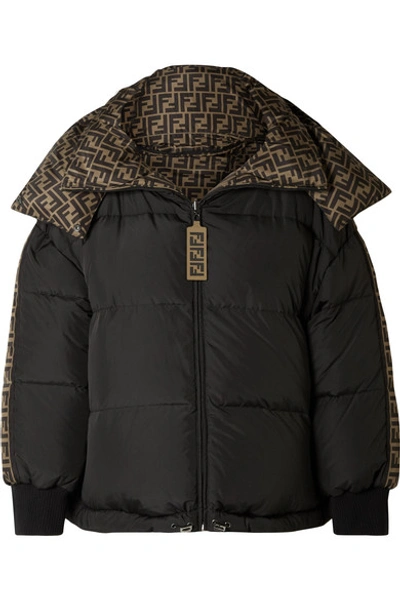 Shop Fendi Reversible Quilted Printed Shell Down Jacket In Black