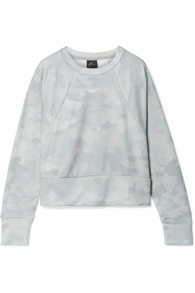 Shop Nike Rebel Camouflage-print Dri-fit Sweatshirt In Light Gray