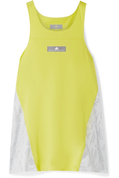 Shop Adidas By Stella Mccartney Running Loose Mesh And Cotton-jersey Tank In Sage Green