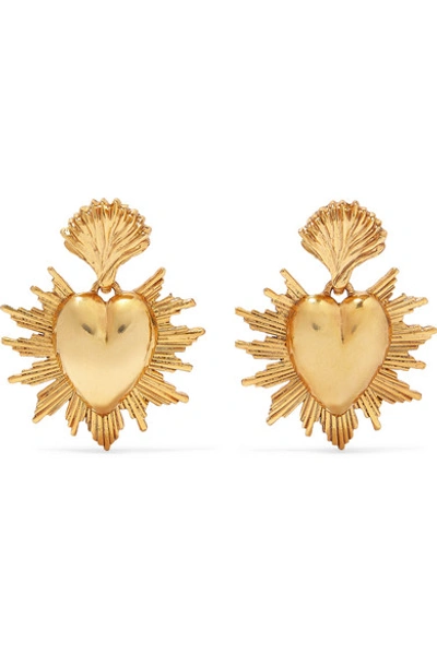 Shop Oscar De La Renta Sacred Heart Gold-tone Earrings