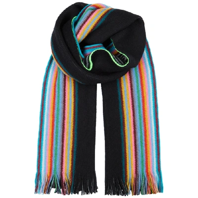 Shop Paul Smith Striped Wool Scarf In Black And Other