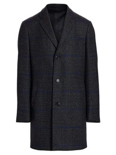 Shop Saks Fifth Avenue Men's Collection Plaid Wool Top Coat In Grey