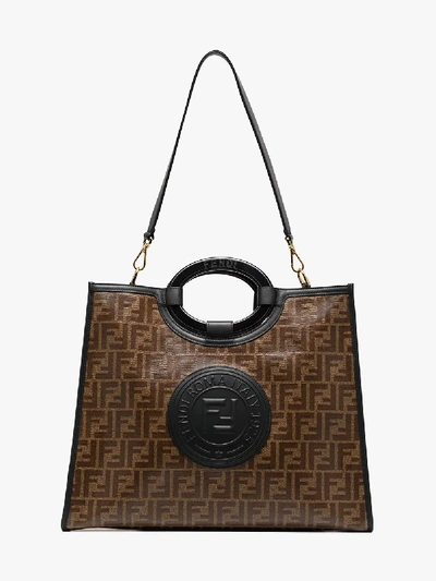 Shop Fendi Medium Runway Tote In F14tu-mogano Panna +black