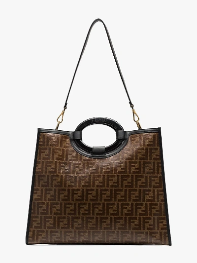 Shop Fendi Medium Runway Tote In F14tu-mogano Panna +black