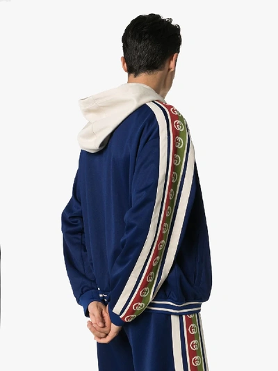 Shop Gucci Logo Tape Zip-front Bomber Jacket In Blue