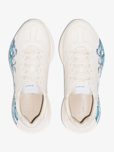 Shop Gucci White Rhyton Wave Print Sneakers In 9522 Apollo Ivoise