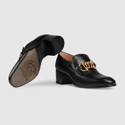 Shop Gucci Women's Leather Horsebit Chain Loafer In Black