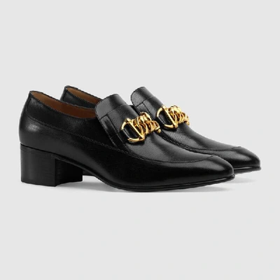 Shop Gucci Men's Leather Horsebit Chain Loafer In Black