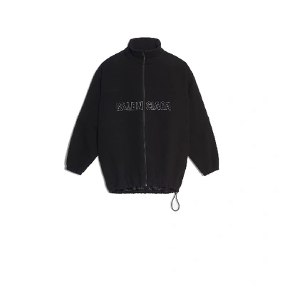 Shop Balenciaga Zip Up Logo Jkt Virgin Wool In Black