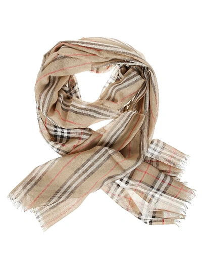 Shop Burberry Check And Stripe Scarf