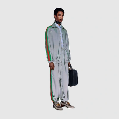 Shop Gucci Loose Reflective Jersey Jogging Pant In Silver